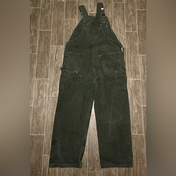 VTG Carhartt Double Knee Duck Canvas Bib Overalls R06 MOS Mens 42x32 Green - Picture 5 of 10